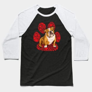 Bulldog Valentines Day Dog Love Paw Baseball T-Shirt